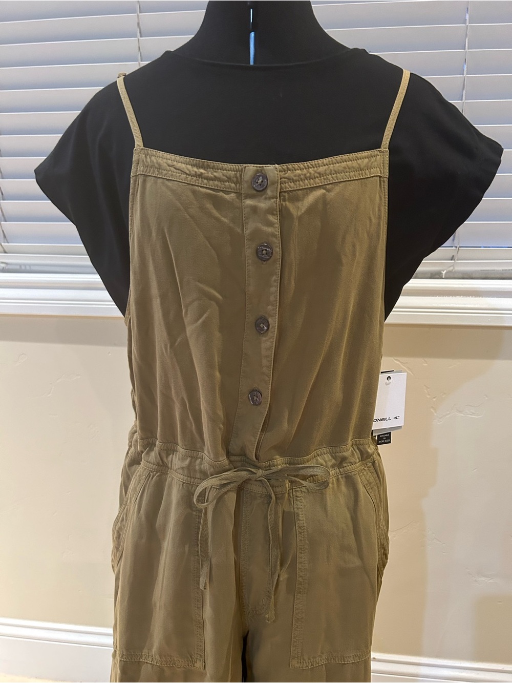 O'Neill Olive Drawstring Button-Front Jumpsuit